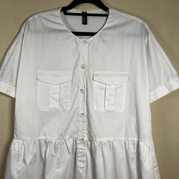 Zara White Poplin Dress W' Front Pockets Minimalist 100% Cotton - Picture 3 of 9